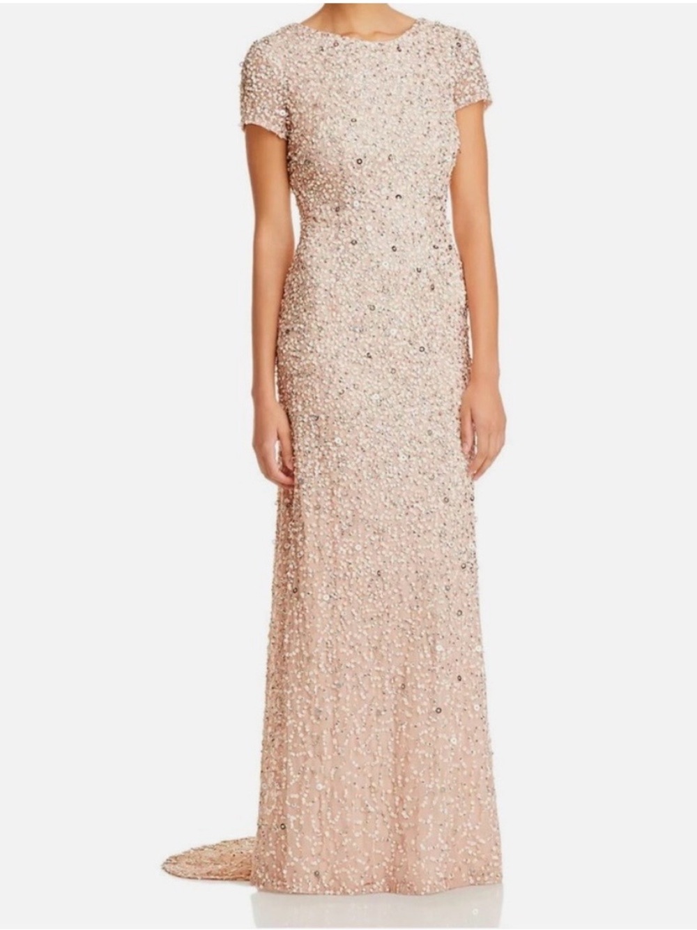 Adrianna Papell Elegant Blush Sequin Cap-Sleeve Evening Gown 4